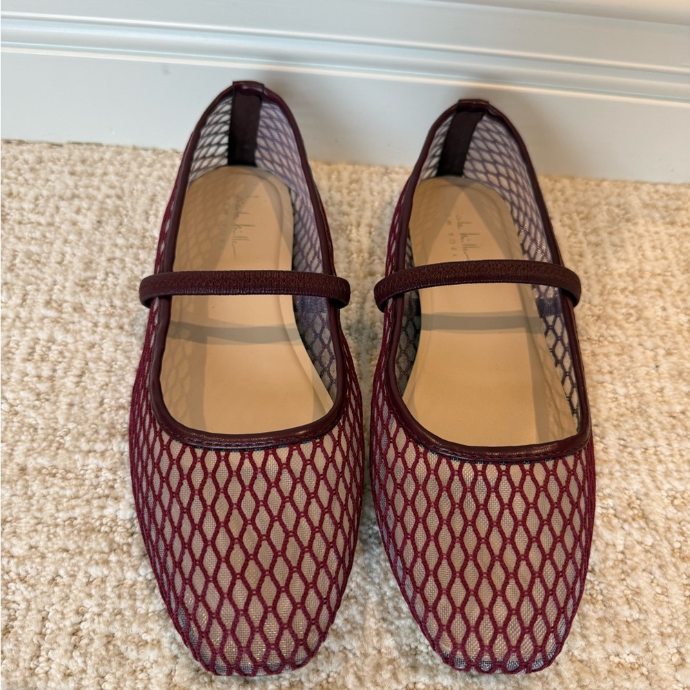 Nicole Miller Burgundy Mesh Mary Jane Flats